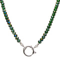 Crystalized 6mm Beaded Sailor Clasp 18" Charm Necklace (Sterling Silvertone/Emerald AB)