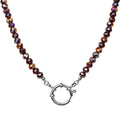 Crystalized 6mm Beaded Sailor Clasp 18" Charm Necklace (Sterling Silvertone/Red AB)