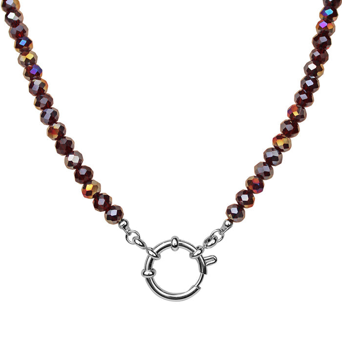 Crystalized 6mm Beaded Sailor Clasp 18" Charm Necklace (Sterling Silvertone/Red AB)