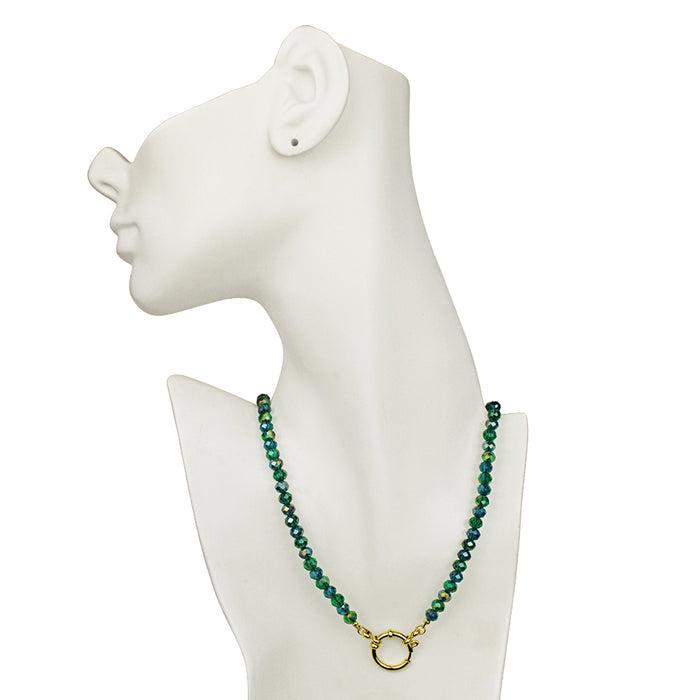 Crystalized 6mm Beaded Sailor Clasp 30" Charm Necklace (Goldtone/Multi Azure)