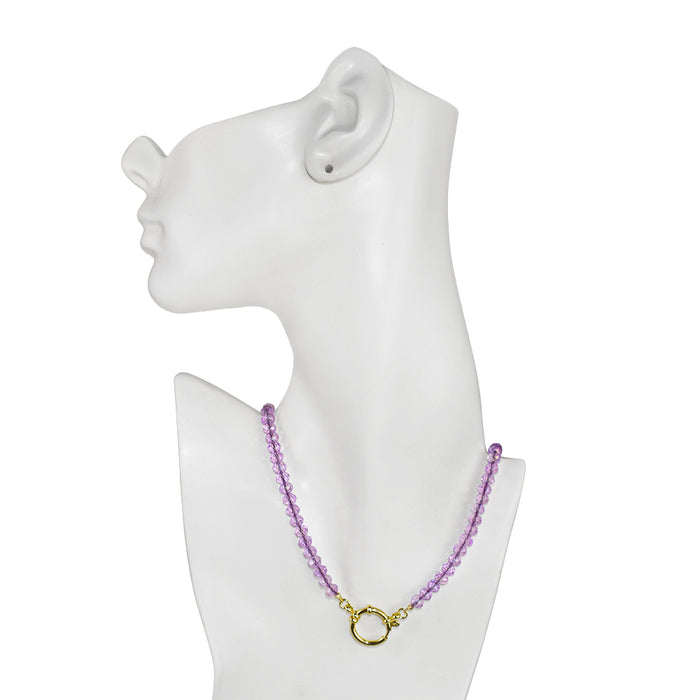 Crystalized 6mm Beaded Sailor Clasp 30" Charm Necklace (Goldtone/Violet)
