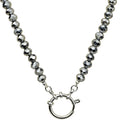 Crystalized 6mm Beaded Sailor Clasp 30" Charm Necklace (Sterling Silvertone/Light Hematite)