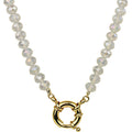 Crystalized 8mm Beaded Sailor Clasp Charm 18" Necklace (Goldtone/Cloud Opal)