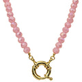Crystalized 8mm Beaded Sailor Clasp Charm 18" Necklace (Goldtone/Pink Opal)