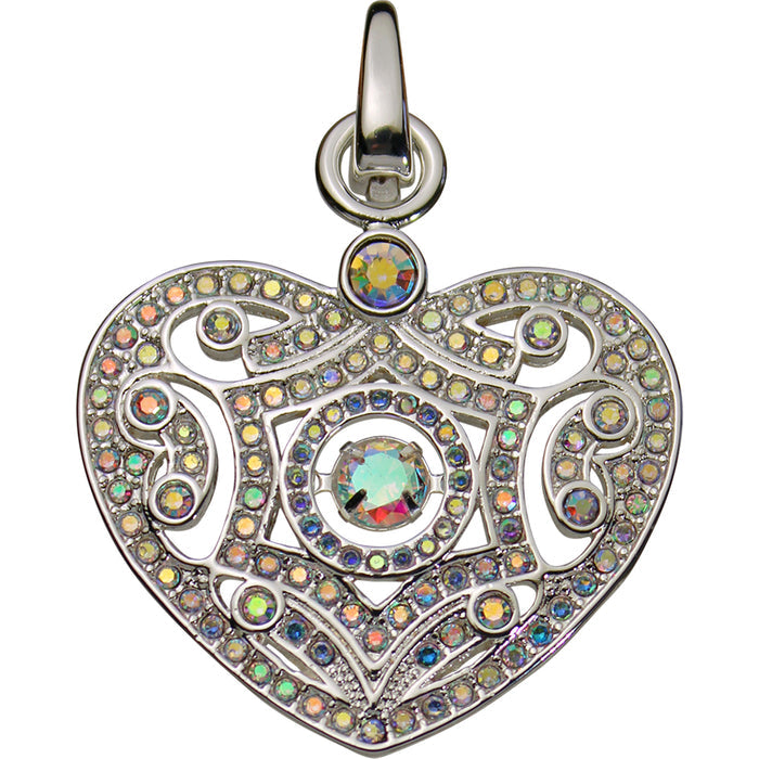 Dancing Diamond Heart Open Ring Charm (Sterling Silvertone)