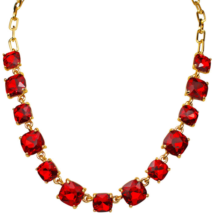 Day Dreamer Crystal Cushion Cut Necklace (Goldtone/Red)