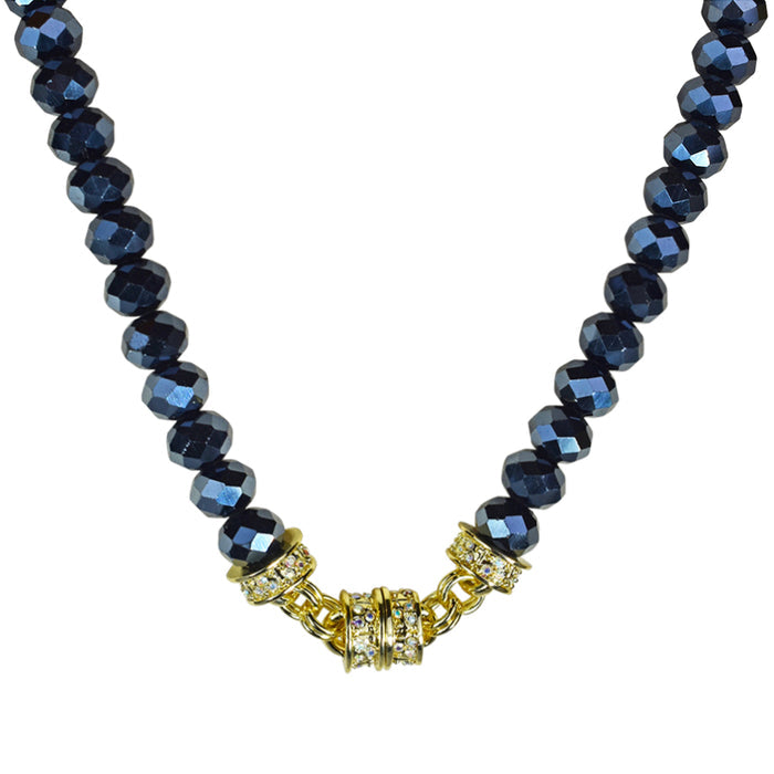 Divine Beaded 10mm Magnetic Interchangeable Necklace (Goldtone/Black Silk)