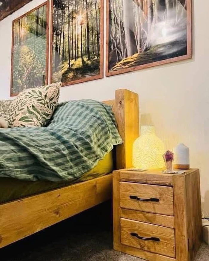 Pair of handmade rustic wooden bedside tables