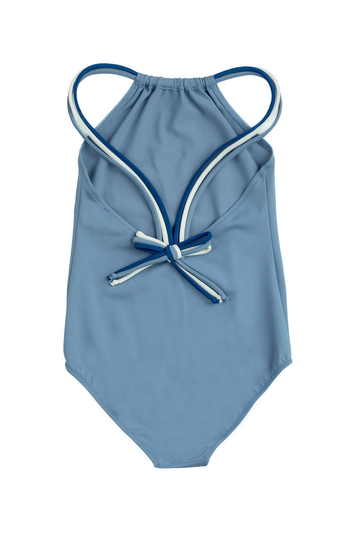 Double Strap Swimsuit with Bow Back Detail in Blue