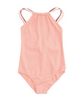 Double Strap Swimsuit with Bow Back Detail in Peach Pink