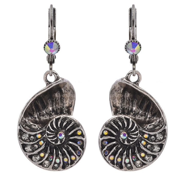 Dreamer Nautilus Shell Leverback Earrings (Silver Ox)