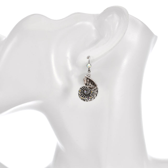 Dreamer Nautilus Shell Leverback Earrings (Silver Ox)