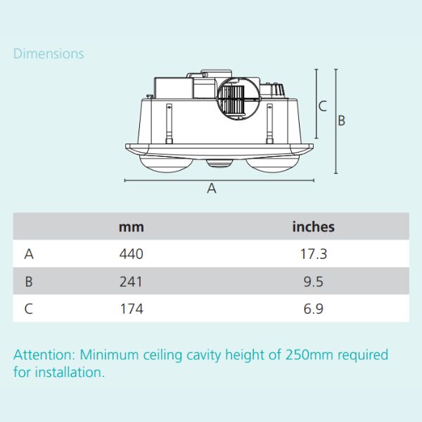 Eglo Vesuvius 2 Bathroom Heater Exhaust Fan Light Technical Drawing - The Blue Space