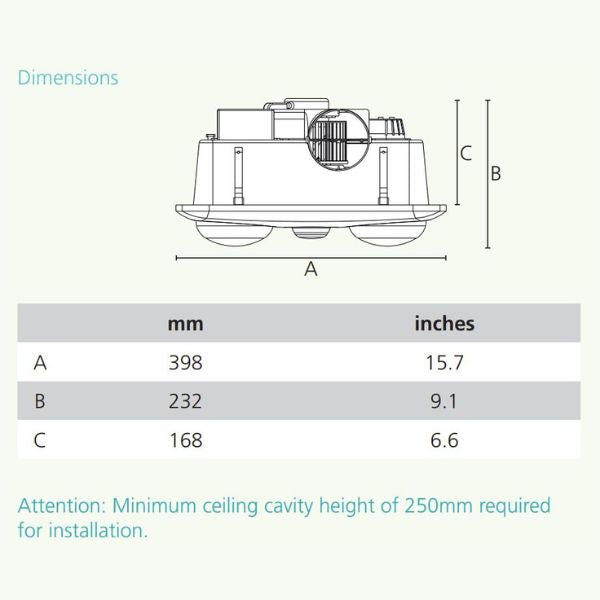 Eglo Vesuvius 4 Bathroom Heater Exhaust Fan Light Technical Drawing - The Blue Space
