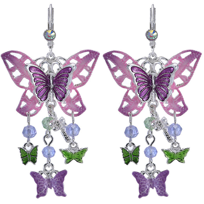 Enchanted Garden Flutterby Leverback Earrings (Sterling Silvertone)