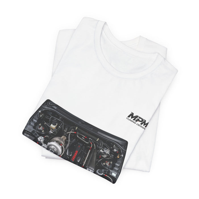 Engine Bay Graphic Tee — Twin-Turbo Motor Illustration T-Shirt | MPM Tuning Design