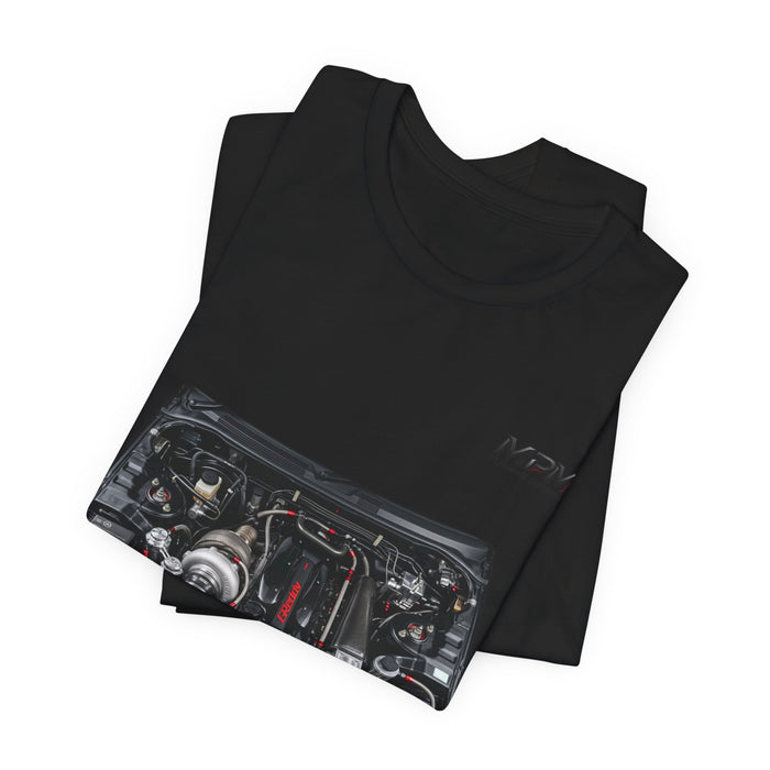 Engine Bay Graphic Tee — Twin-Turbo Motor Illustration T-Shirt | MPM Tuning Design