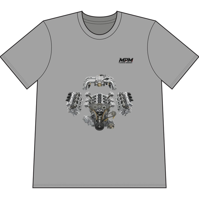 Engine Blueprint T-Shirt — Automotive V8 Parts Illustration Tee