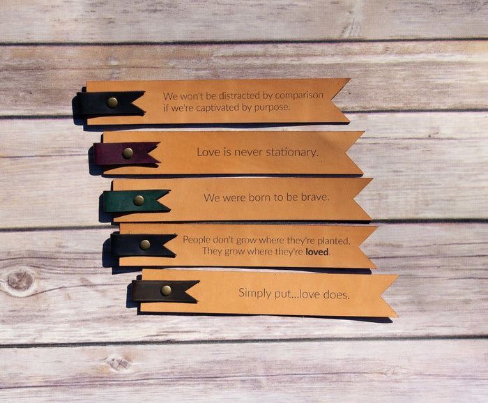 Engraved Leather Bookmark with Quote