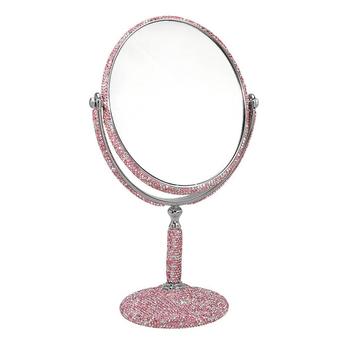 FairyLand Crystalized Oval Tabletop Double Mirror (Silvertone/Rose Crystal Aurora Borealis)