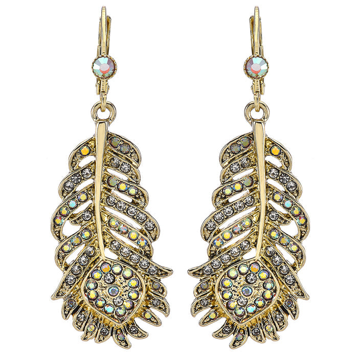 Fairyland Peacock Leverback Earrings (Goldtone)