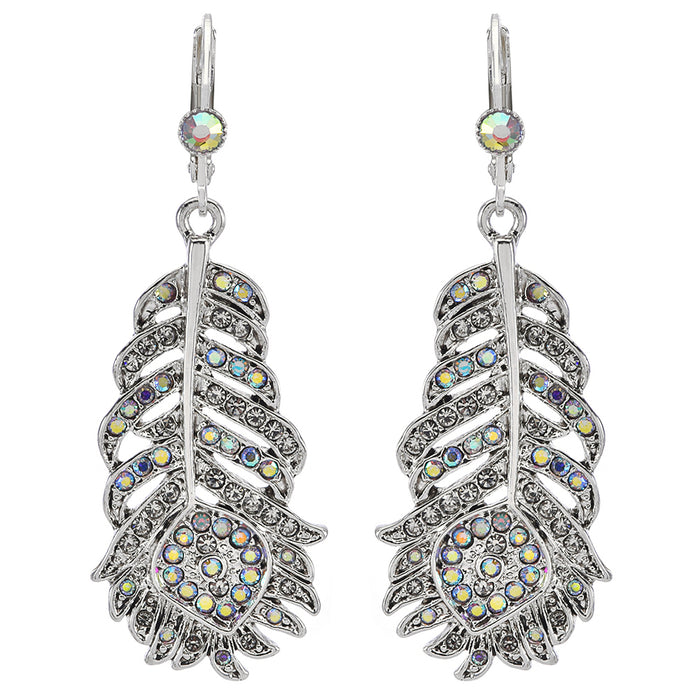 Fairyland Peacock Leverback Earrings (Sterling Silvertone)