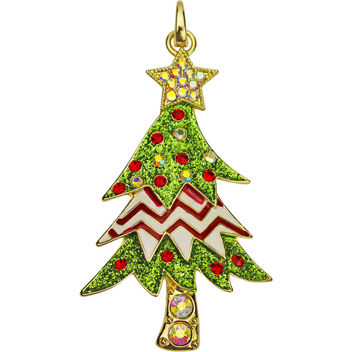 Fancy Dance Christmas Tree Open Ring Charm (Goldtone)