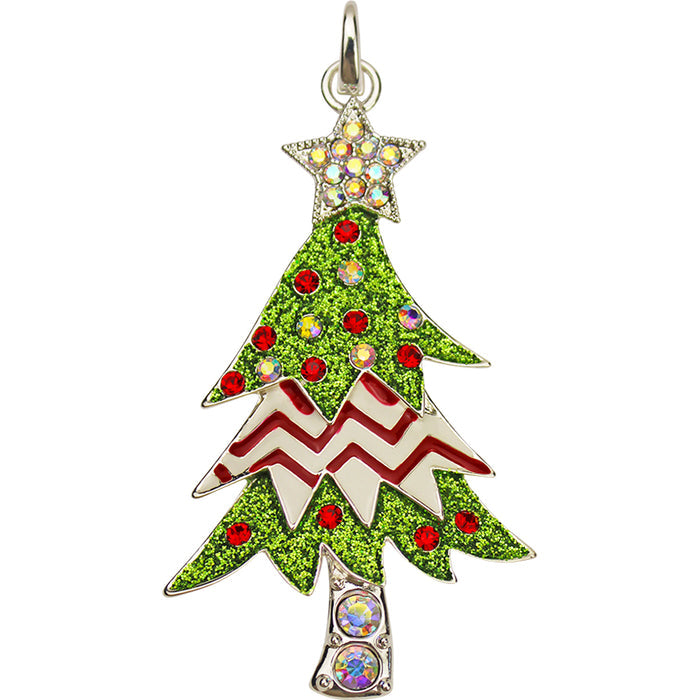Fancy Dance Christmas Tree Open Ring Charm (Sterling Silvertone)