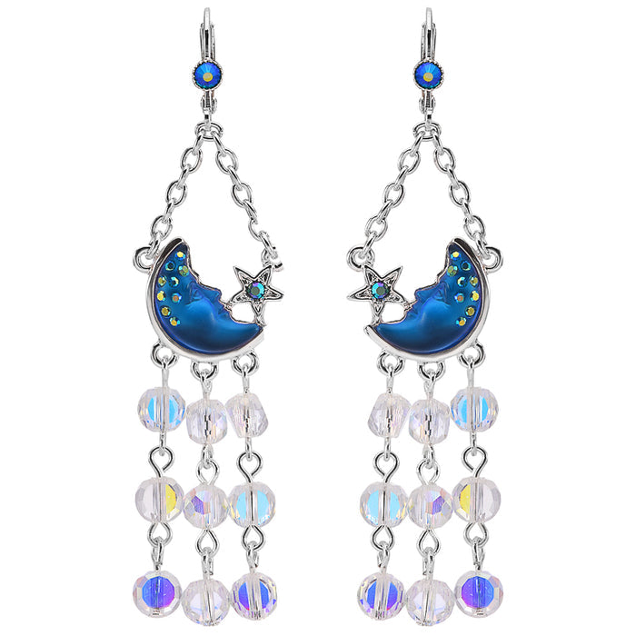 Fantasia Mystic Moon Shadow Leverback Earrings (Sterling Silvertone/Mystic Blue Sphinx)