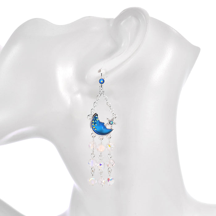 Fantasia Mystic Moon Shadow Leverback Earrings (Sterling Silvertone/Mystic Blue Sphinx)