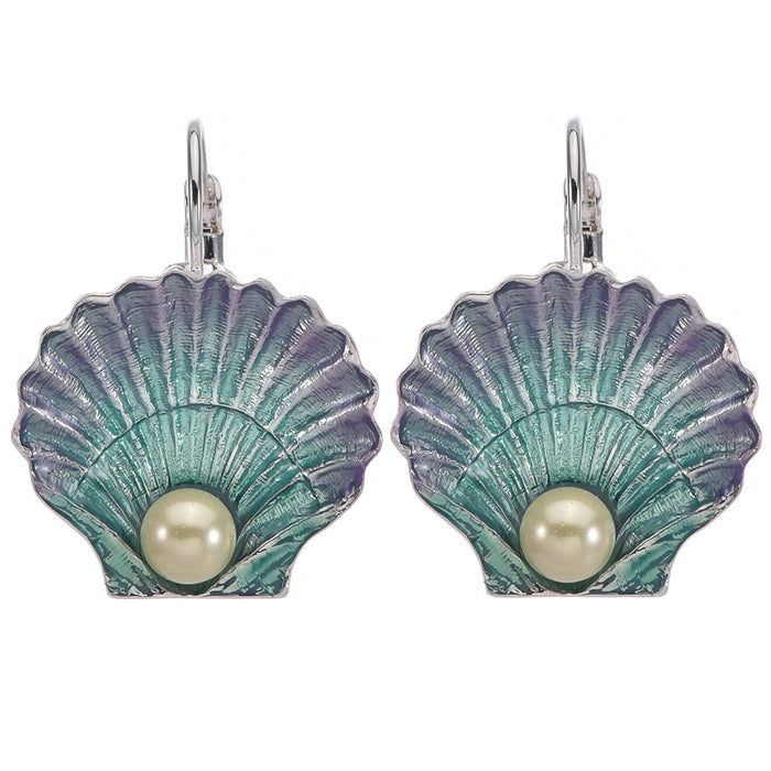 Fantasia Scallop Shell Leverback Earrings (Sterling Silvertone)