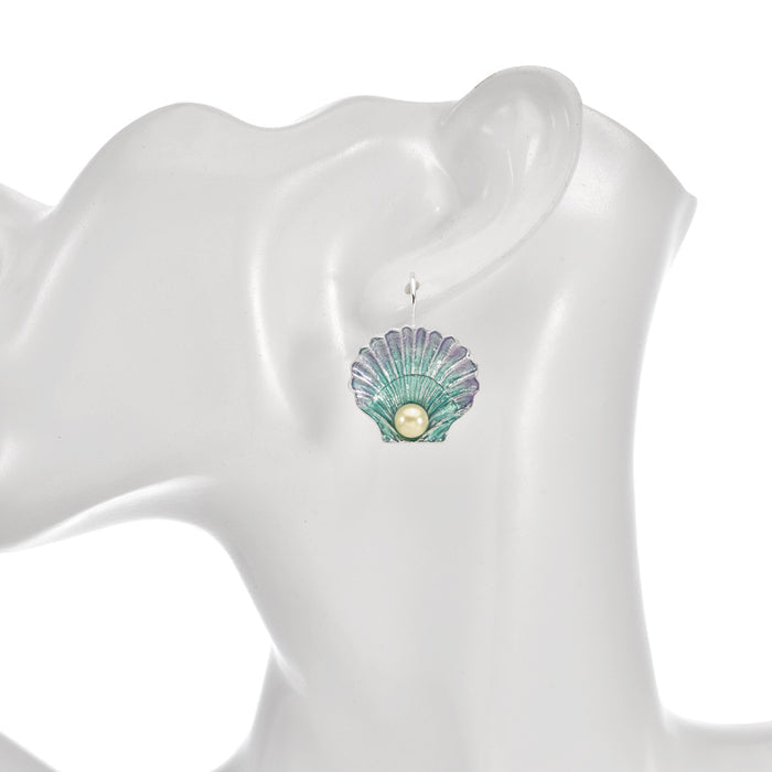 Fantasia Scallop Shell Leverback Earrings (Sterling Silvertone)