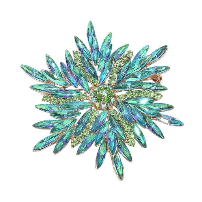Flirty Romance Marquise Flower Pin (Goldtone/Mystic Green Sphinx)