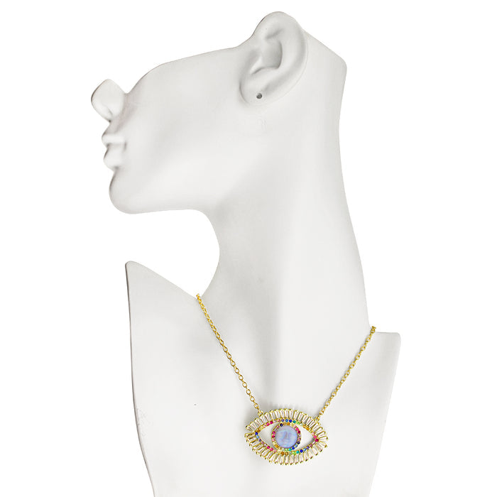 Glass Seaview Moon Angel Eye Necklace (Goldtone)