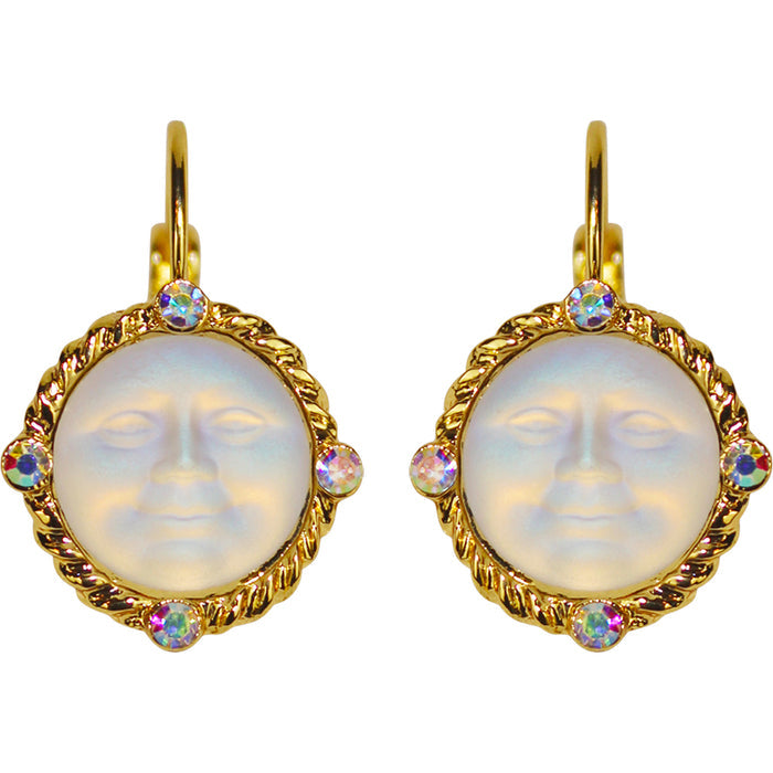Glass Seaview Moon Magic Leverback Earrings (Goldtone/Crystal Aurora Borealis)