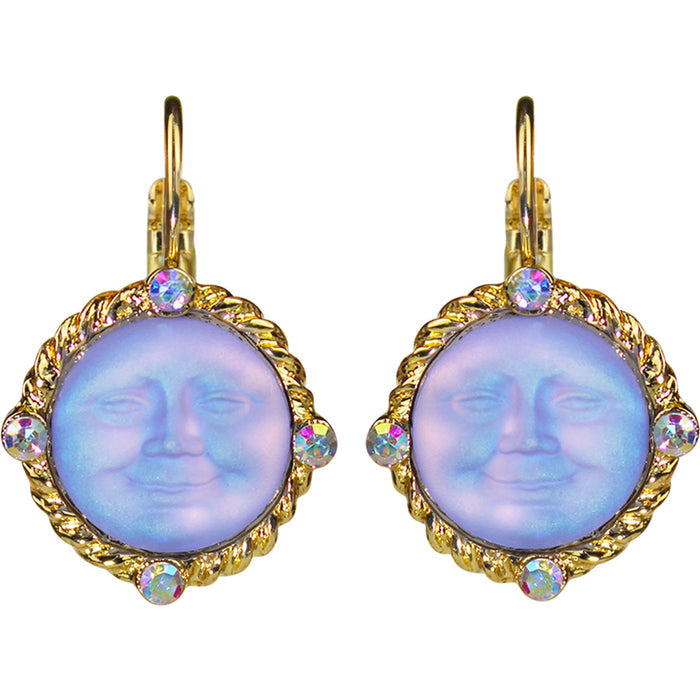 Glass Seaview Moon Magic Leverback Earrings (Goldtone/Tanzanite)