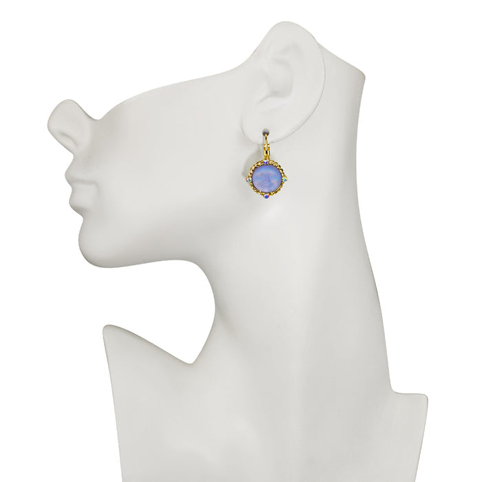 Glass Seaview Moon Magic Leverback Earrings (Goldtone/Tanzanite)