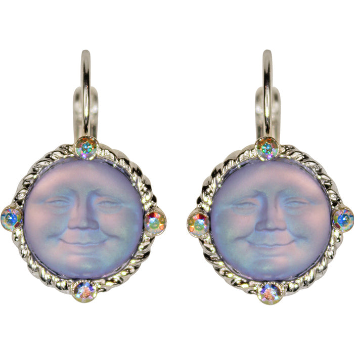 Glass Seaview Moon Magic Leverback Earrings (Sterling Silvertone/Tanzanite)