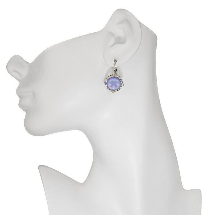 Glass Seaview Moon Magic Leverback Earrings (Sterling Silvertone/Tanzanite)