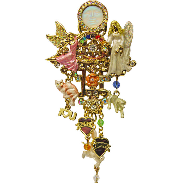 Glass Seaview Moon Rainbow Bridge Angel Pin Pendant (Goldtone)