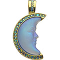 Glass Seaview Moon Shadow Foldover Pendant (Goldtone/Lt. Sapphire)