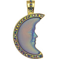 Glass Seaview Moon Shadow Foldover Pendant (Goldtone/Tanzanite Aurora Borealis)