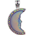 Glass Seaview Moon Shadow Foldover Pendant (Sterling Silvertone/Tanzanite Aurora Borealis)