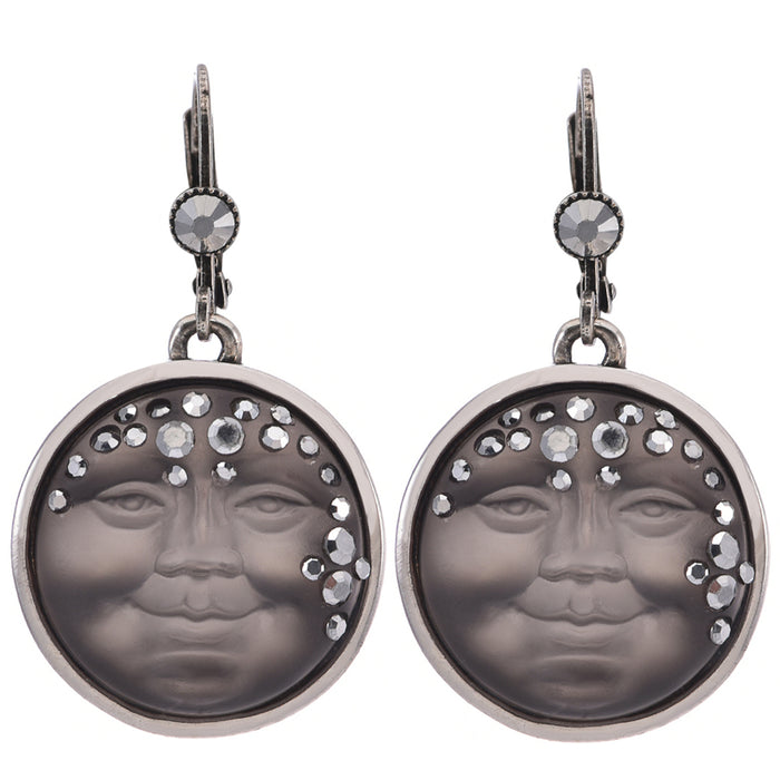 Goddess Mystic Seaview Moon 18mm Leverback Earrings (Silver Ox/Stormy Grey)