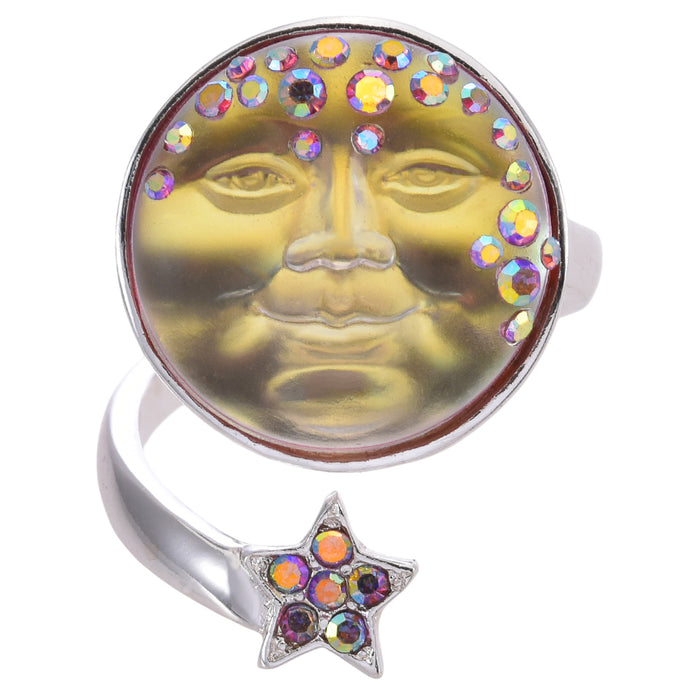 Goddess Seaview Moon Adjustable Ring (Sterling Silvertone/Mystic Moonlight)