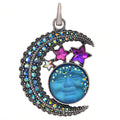 Goddess Seaview Moon Crystal Cosmic Open Ring Charm (Silver Ox/Mystic Blue Sphinx)