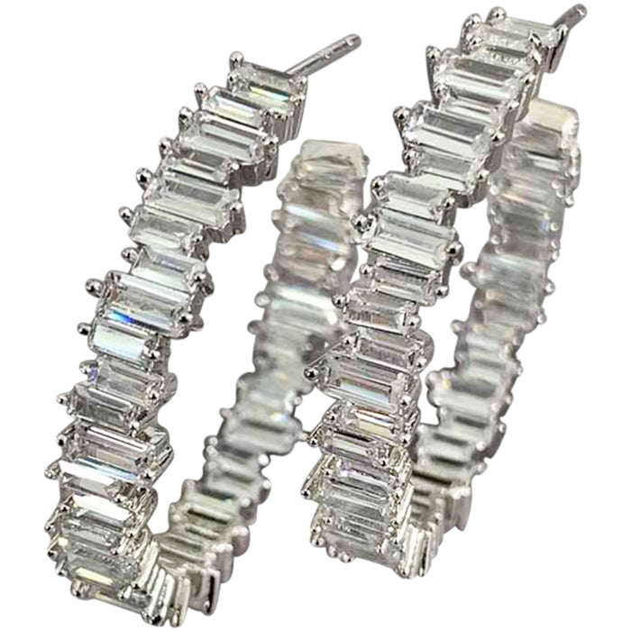 Hestia Inside and Out CZ Small Hoop Pierced Earrings (Silvertone)