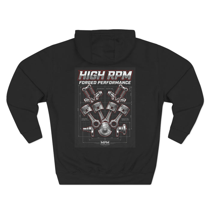 High RPM Hoodie — Forged Performance Engine Graphic Pullover | MPM Tuning Design