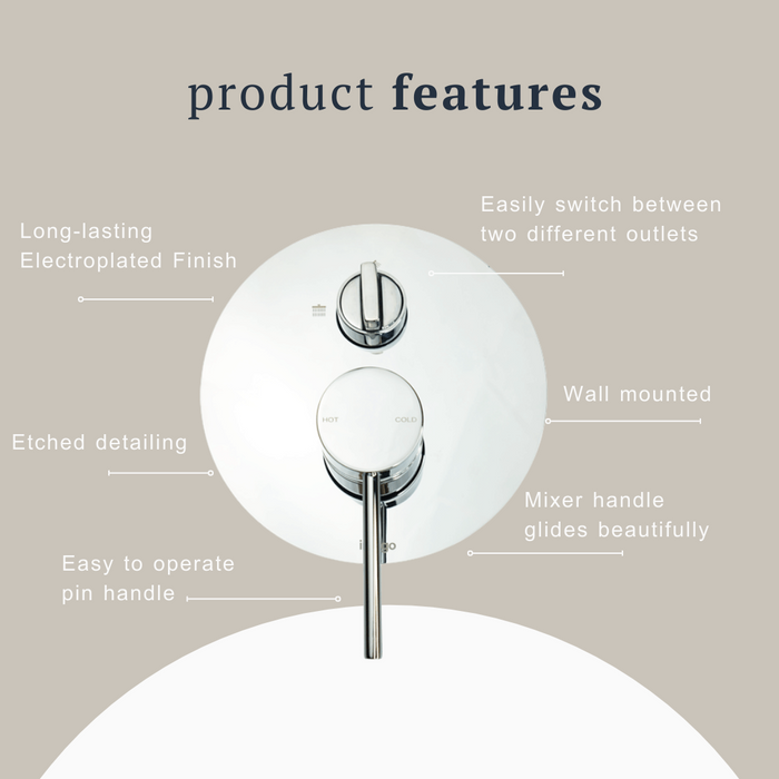 Indigo Alisa Bath/Shower Mixer With Diverter Chrome product features | The Blue Space