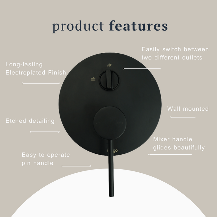 Indigo Alisa Bath/Shower Mixer With Diverter Matte Black product features | The Blue Space